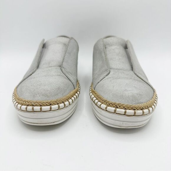 J/Slides NYC Kayla Leather Metallic Gray Slip-On Sneakers Whipstitch Detail 7 - Picture 5 of 12